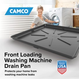Camco Washing Machine Drain Pan | 31-inches x 35-inches (OD); 29-inches x 33-inches (ID) | Pewter (20788)