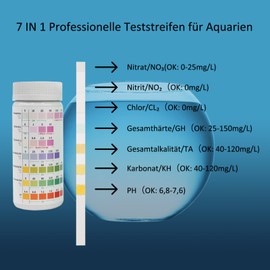 7 in 1 Aquarium Test Strips, 100 Strips Aquarium Test Kit for Testing PH Nitrite Nitrate Total Hardness, Free Chlorine, Total Alkalinity, Carbonate, Accurate Salt Water, Freshwater Aquarium Water Test