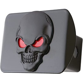 LFPartS Metal Skull 3D Emblem Trailer Hitch Cover (Fits 2" Receivers, Black Red)
