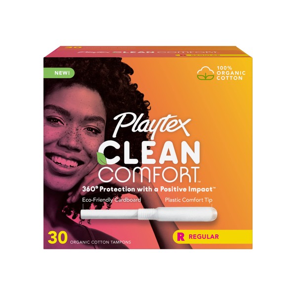 Playtex Clean Comfort Organic Cotton Tampons, Regular Absorbency, Fragrance-Free, Organic Cotton - 30ct