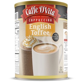 Caffe D'Vita English Toffee Cappuccino Mix - Instant Cappuccino Mix, Gluten Free, No Cholesterol, No Hydrogenated Oils, No Trans Fat, 99% Caffeine Free, Flavored Instant Coffee - 3 Lb Can