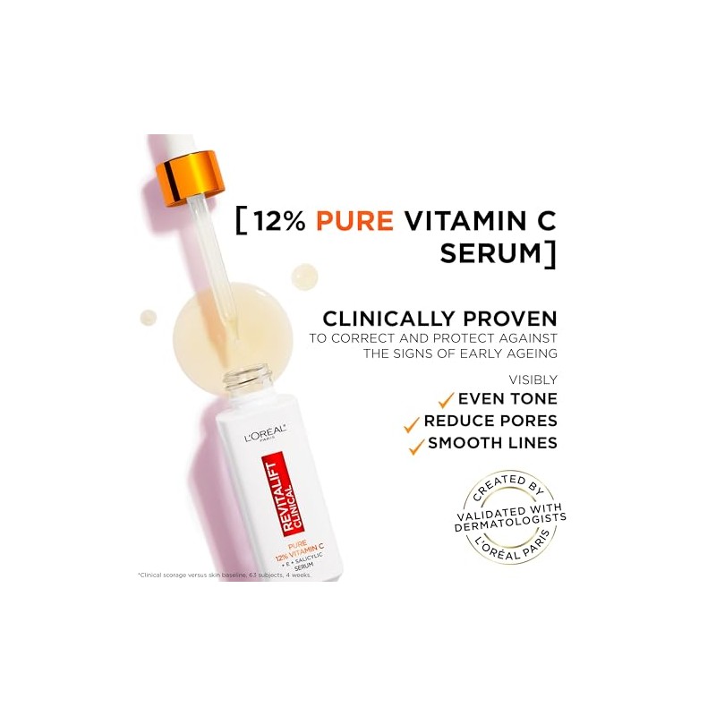 L'Oréal Paris 12% Pure Vitamin C Serum, Revitalift Clinical, 30ml