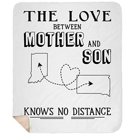 Long Distance Mother Son Gifts - The Love Between Mother & Son Know No Distance Indiana State, South Dakota State - Gift Fleece Blanket 50"x60" All Season