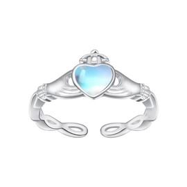 KINGWHYTE Claddagh Rings for Women 925 Sterling Silver Moonstone Love Heart Ring Adjustable Hug Ring Engagement Wedding Open Ring Moonstone Jewelry Gifts for Girls Mom Wife Girlfriend