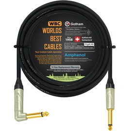 40 Foot - Gotham GAC-1 Ultra Pro (Black) - Premium, Low-Capacitance (21 pf/F) Guitar Bass Instrument Cable - Amphenol QM2R-AU & QM2P-AU ¼ Inch (6.35mm) Gold TS Connectors