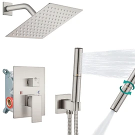 Aolemi Shower Faucet Set, High Pressure Shower System with 2-in-1 Handheld Sprayer, Wall Mount Fixture Combo with Rough-in Valve, 8 Inch Shower Head, Brushed Nickel