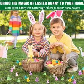 70Pcs Easter Mini Resin Bunny Glow in The Dark Mini Resin Animals Tiny Little Small Resin Rabbit Bunnies for Dollhouse Accessories Micro Fairy Garden Decor Easter Egg Fillers Party Favors, DIY Craft