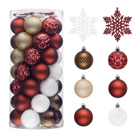 Valery Madelyn Christmas Tree Decorations Ornament Set for Valentines Mardi Gras St Patricks Day, 50ct 2.36 Inches Red Brown White Shatterproof Christmas Ball Ornaments Hanging Holiday Party Decor