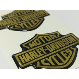 Wappen Logo Decal Paar geharzte Aufkleber kompatibel mit Harley 3D-Effekt-Modellen für Tank oder Helm. Größe einzelner Aufkleber: 50 x 39 mm (Gold/Schwarz)