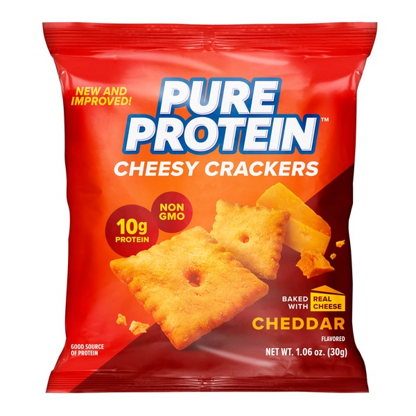 Pure Protein Cheesy Crackers, Cheddar, High Protein Snack, 10G Protein, 1.34 oz, 12 Count