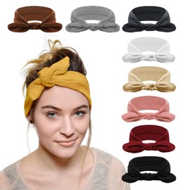 AQOKKA 8 Pack Knotted Headbands for Women Criss Cross Head Bands for Women's Hair Non Slip Boho Elastic Hair Accessories for Women