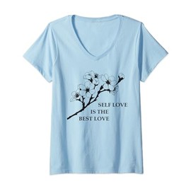 Elegant Minimalist Cherry Blossom Positive Mindset V-Neck T-Shirt