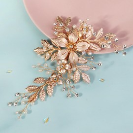 Handmade Gold Bridal Hair Clip Crystal Pearl Leaf Design Bridal Wedding Hair Accessories for Women Brides Women Girls