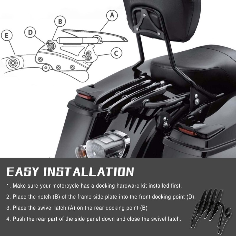 DREAMIZER Gloss Black Detachable Stealth Luggage Rack Compatible for Harley