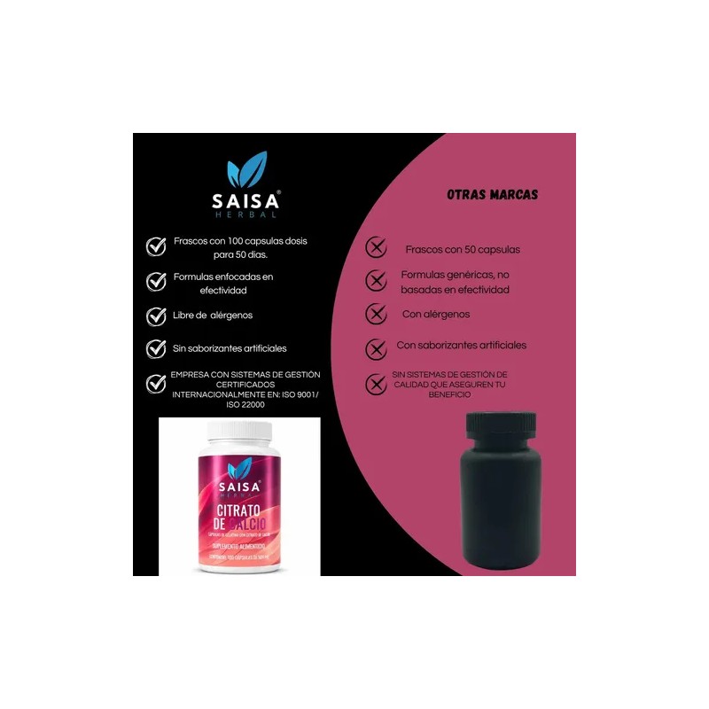 Citrato de Calcio Saisa Herbal, Suplemento para Huesos y Dientes