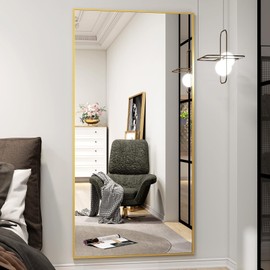 Extra Large 71"x30" Full Length Mirror - Standing, Hanging, or Leaning Rectangle Mirror for Wall or Floor - Wall-Mounted Full Body Dressing Mirror with Aluminum Alloy Frame for Living Room - Gold…