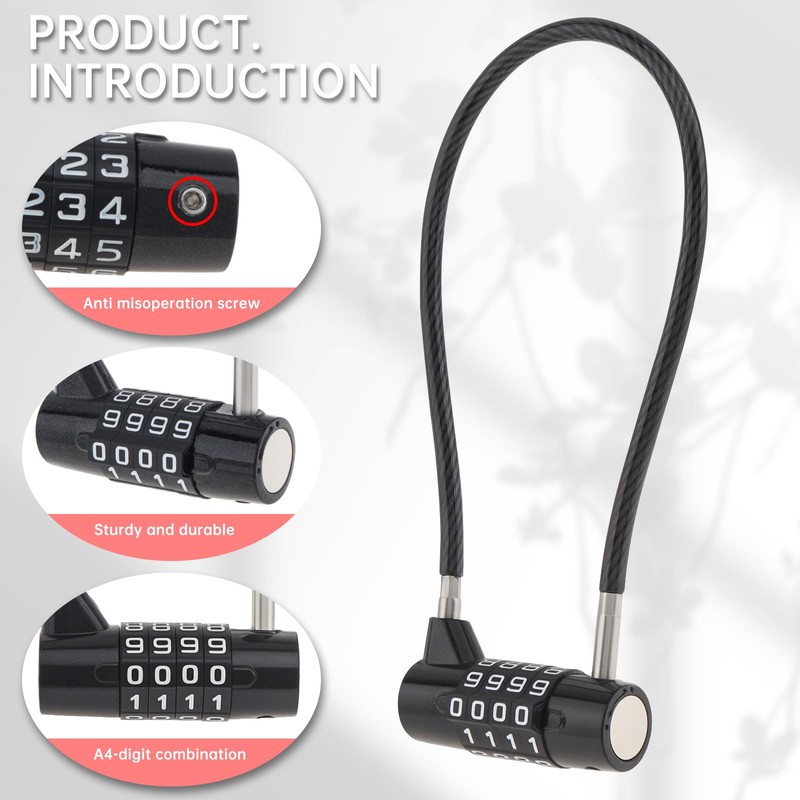 HOJLKLD Combination Lock Cable Lock with 4 Digits,Combination Padlock with