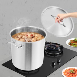 Stainless Steel Stock Pot with Lid,Food Grade Heavy Duty Induction Large Stock Pot,Simmering Pot Soup Pot for School, Restaurant, Home. (25L)