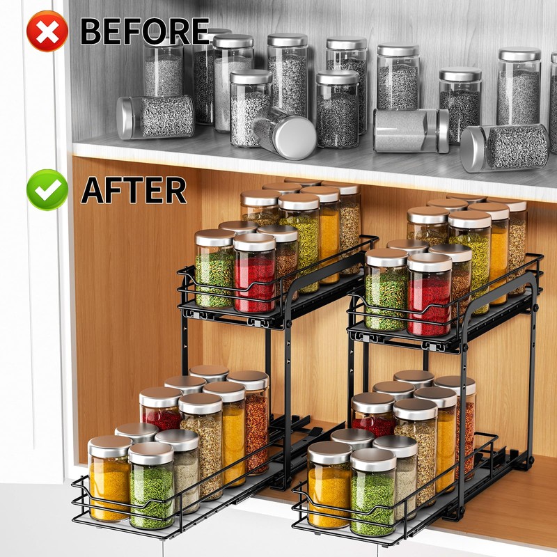 RCHYFEED Spice Organization for Cabinet, 2 Tier Pull Out Spice