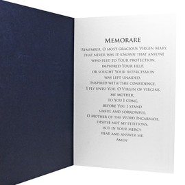 Catholic Mass Card and Envelope With Sympathy and Colourful Miraculous Virgin Mary on Inside Cover - Blue Card