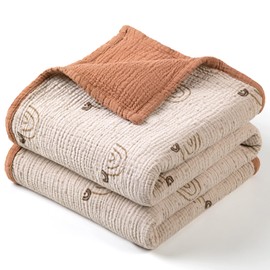 Lulu moon Muslin Baby Blanket - Cotton Toddler Blankets for Cribs - Quilt Nursery Blanket for Baby Boys and Girls 47"x47"(Brown Rainbow)