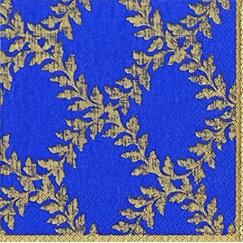 Acanthus Trellis Blue Gold Caspari Lunch Napkins 20 in Pack 3 ply 33 cm Square