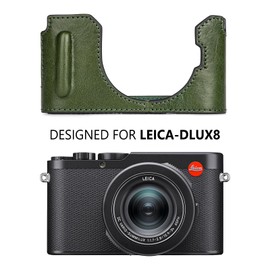 MUZIRI KINOKOO Case for Leica D-LUX 8 Camera - Retro Style Genuine Leather Half Protective Case for Leica D LUX 8/ D-LUX8 Camera - with Opening Bottom and Hand Grip Design - Green