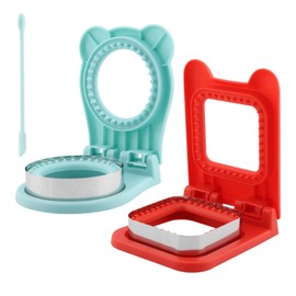 2PCS Uncrus-tables Sandwich Maker,Square Round Sandwich Cutter and Sealer for Kids Lunch,Crustless Sandwich Cutter for DIY School Lunch Boxes Boys Girls(blue red,Size:6.3x4.88x1.73/5.51x2.56)