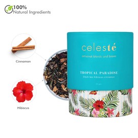 CelesTe Tropical Paradise, Hibiscus Tea - Premium Blend of Hibiscus Flower, Cinnamon | 100% Natural Loose Leaf Black Tea (1.76 oz) (50gm) (20 Cups)