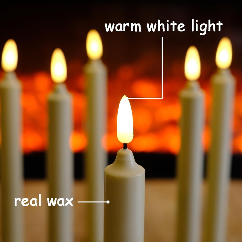 Set of 6 Flameless Ivory Wax Windows Candles with 12