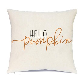 RABUSOFA Fall Decor Throw Pillow Covers,Autumn Decorative Cushion Covers, Orange Hello Pumpkin Decorative Pillowcases,Farmhouse Haoliday Decorations for Sofa Couch Outdoor White 18x18 Inch/45x45 cm