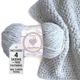 Chenillique Velvet Chenille Yarn for Crocheting, 4-Pack (856Yds / 400G), Free Patterns, Beginners Friendly - Soft Baby Yarn for Knitting Baby Blanket - #4 Medium Worsted Weight - Frosted Blue