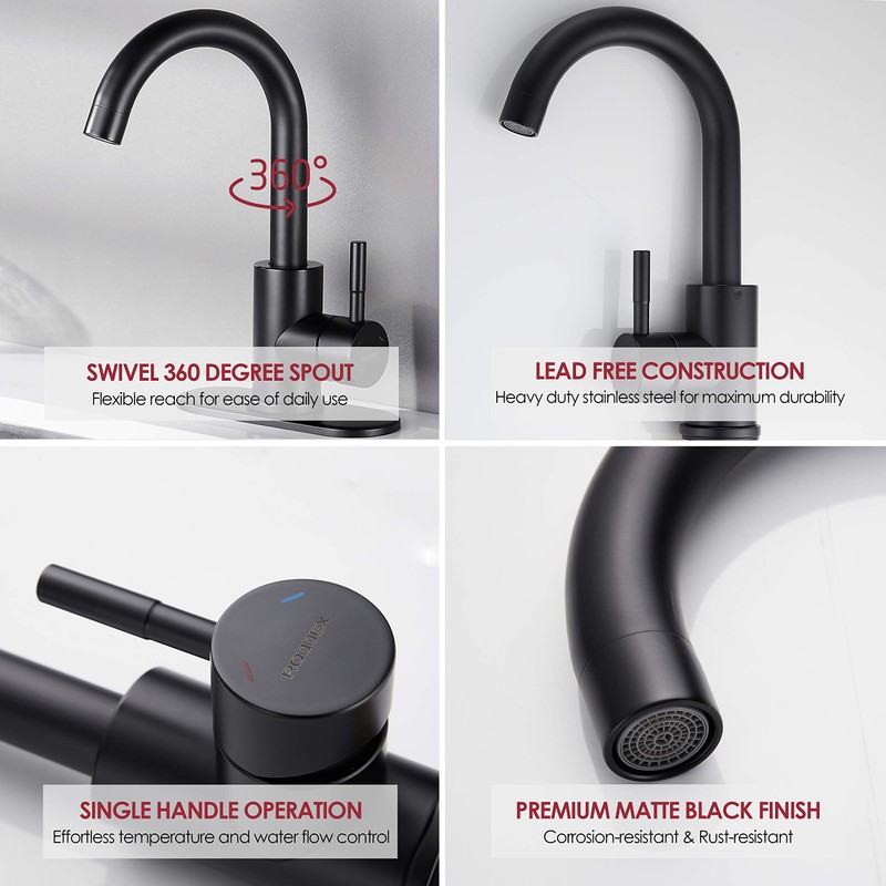 RODDEX Wet Bar Sink Faucet Stainless Steel One Hole 360