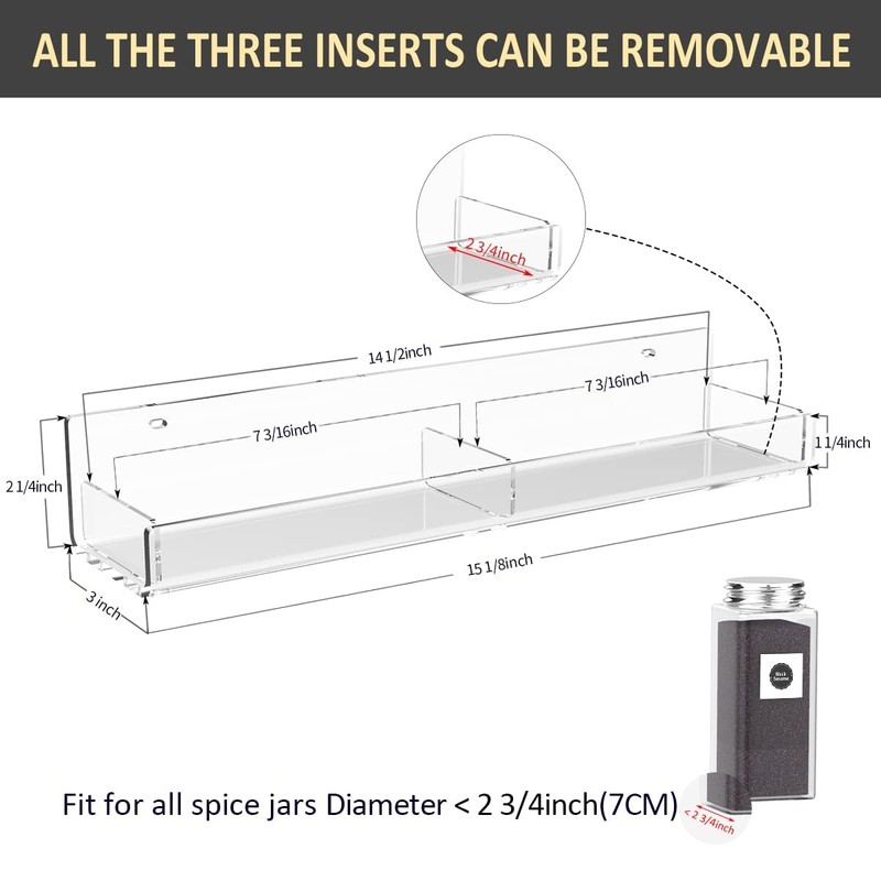 Sezanrpt Acrylic Wall Spice Rack Organizer, Seasoning Rack Shelf Organizer,