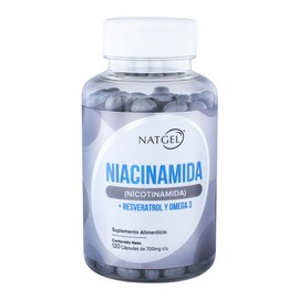 NATGEL - Niacinamida (Nicotinamida) con Resveratrol y Omega 3 | 120 Cápsulas de 700 mg | Apoya la Salud de la Piel y Antienvejecimiento | Mejora Cardiovascular