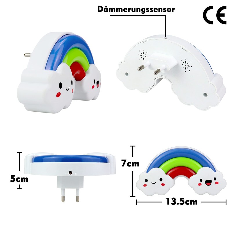 Annmore Night Light Socket Children's Rainbow Socket Light with Twilight