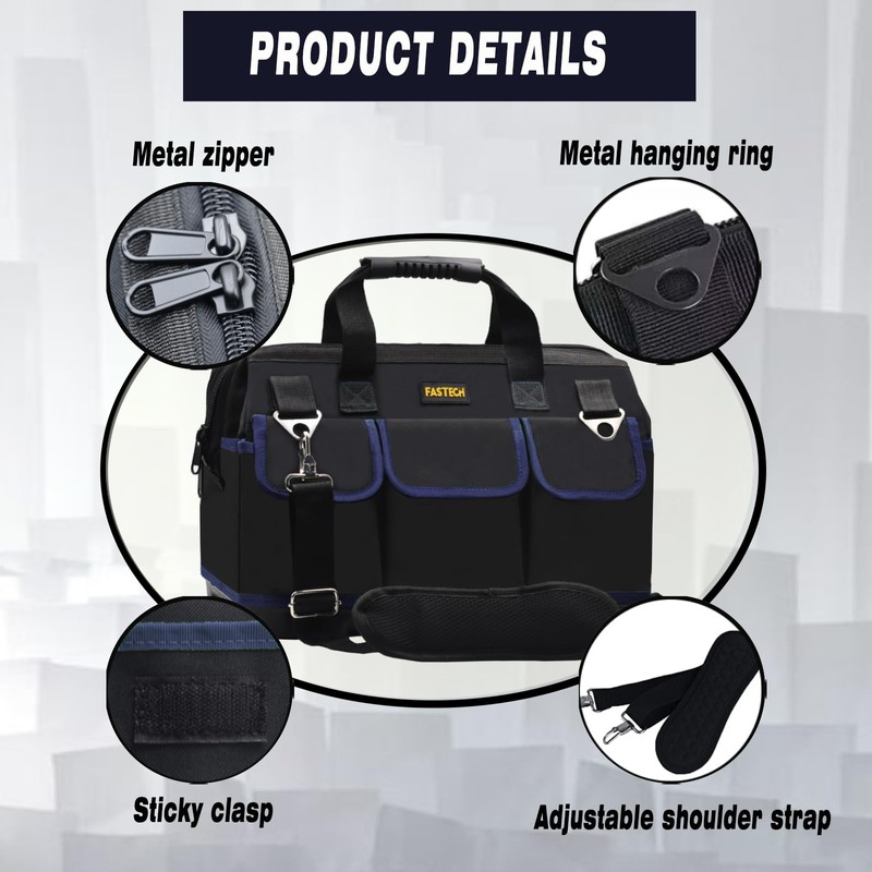 FASTECH 22 Inch Tool Bag, Waterproof Wide Mouth Tool Kit,