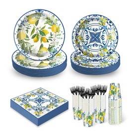EggSun Amalfi Coast Plates and Napkins for Birthday Party Decorations Kit, Capri Lemon Tableware Supplies for Lemon Theme Party Summer Party Decorations Favors Decor Service 24 Guests
