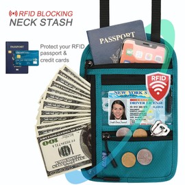 RFID Blocking Travel Wallet for Women & Men, Passport Cover, Anti-Theft, Slim Neck Pouch, mint green