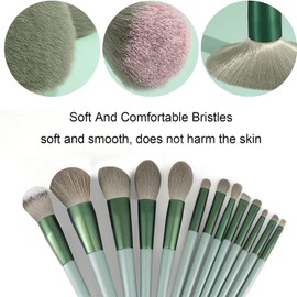 Professional Makeup Brush Set, 13 Pieces, Foundation Powder Concealer Eyeshadow Brushes with Travel Bag, Green