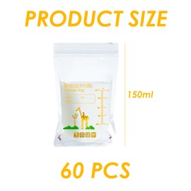 Pack of 60 Breast Milk Cooler Bags, Stand Up Breastmilk Storage Bags with Scale, Chain Sealed Storage Bags, Leak Proof, Breastmilk Freezer Bags, Breastmilk Freezer Bags, Breastmilk Storage Bags for