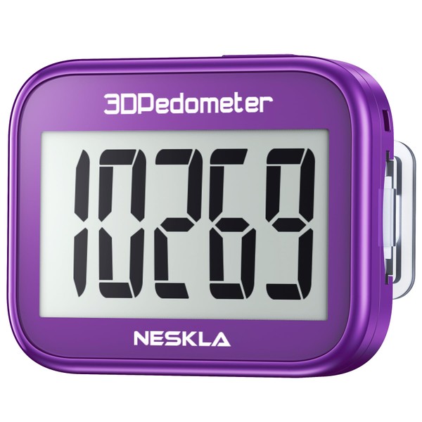 NESKLA 3D Pedometer for Walking, Simple Step Counter for Walking with Large Digital Display, Step Tracker with Removable Clip Lanyard, Accurately Track Steps for Men Women Kids Adults Seniors