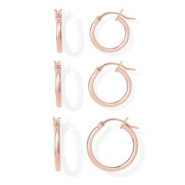 PAVOI 18K Rose Gold 925 Sterling Silver Post Hoop Earrings for Women | Thin Small Gold Huggie Hoop Earrings | 3 Pairs Gold Hoop Earring Pack