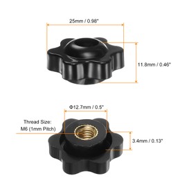 QUARKZMAN Set of 4 Star Handles M6 Internal Thread 25 mm Head Plastic Through Hole Brass Screw Clamping Handles Thread Screws, Black
