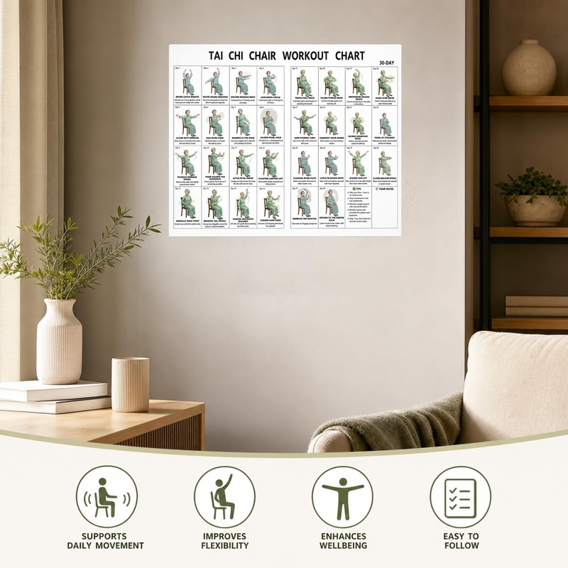 Tai Chi Chair Exercise Chart, Gentle Seated Exercises for Seniors