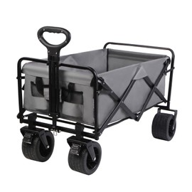 MMQ Heavy-Duty Folding Wagon with 550lbs Weight Capacity, Collapsible Wagon with Big Wheels - Robust Construction, Spacious Interior, Adjustable Rolling Carts, Outdoor Folding Camping Wagons, Portable