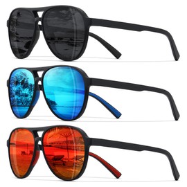 STORYCOAST Polarized Aviator Sunglasses for Men Women Classic Retro Aviators Sports Driving Running Sun Glasses 3Pack-Black+Red+Blue