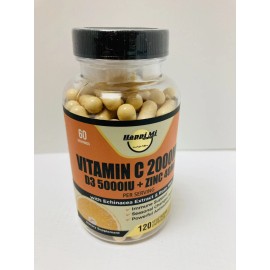 Happi Mi Vitamin C 2000MG D3 5000IU + ZINC 40mg 120Ct Exp 3/27