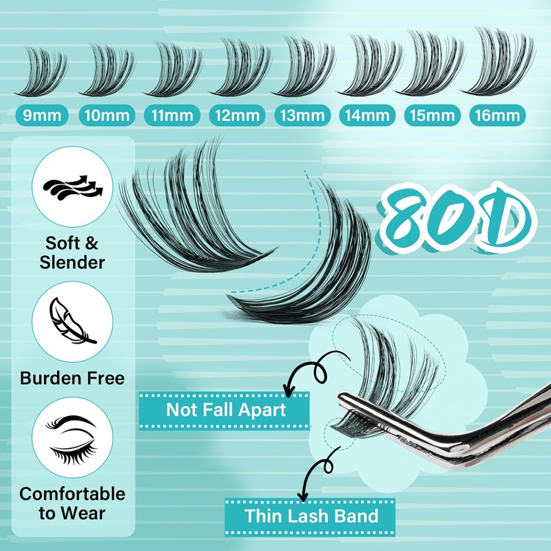 Lash Clusters Kit 200pcs, Eyelash Extension Kit 80D D Curl