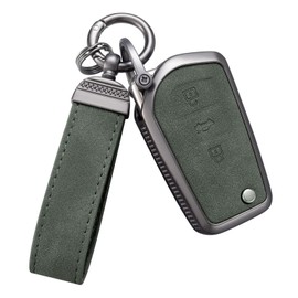 YO&YOYE Compatible with Toyota Key Fob Cover with Keychain Leather Key Case Protector for Fortuner Tundra Camry RAV4 Highlander Corolla Smart Key (Model3, Green)